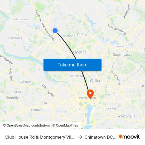 Club House Rd & Montgomery Village Ave to Chinatown DC USA map