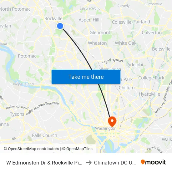 W Edmonston Dr & Rockville Pike to Chinatown DC USA map