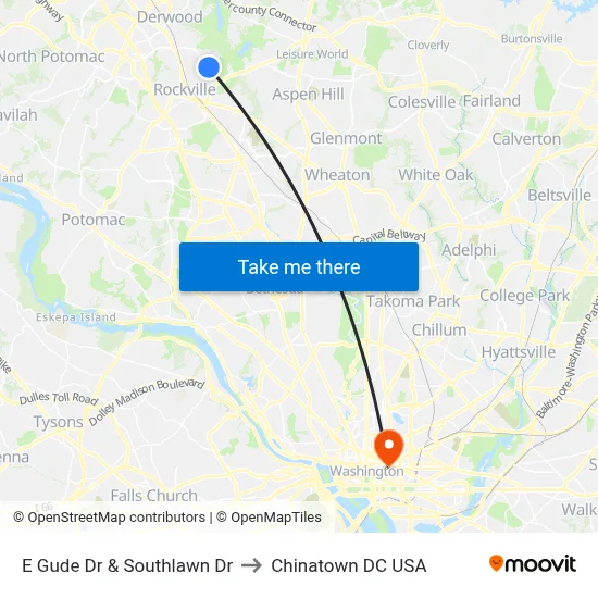 E Gude Dr & Southlawn Dr to Chinatown DC USA map
