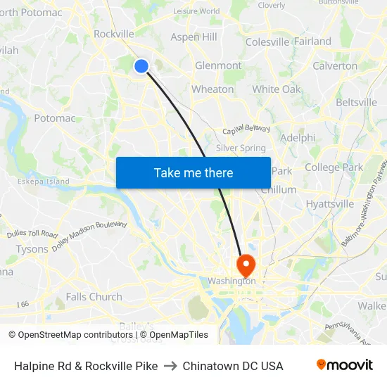 Halpine Rd & Rockville Pike to Chinatown DC USA map