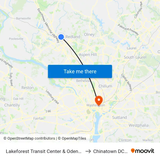 Lakeforest Transit Center & Odendhal Ave to Chinatown DC USA map