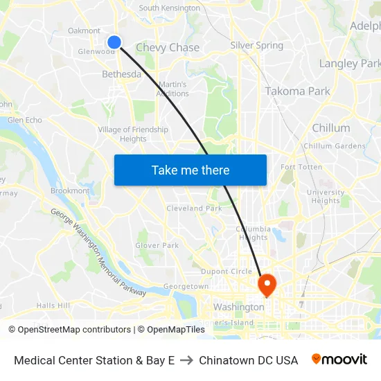 Medical Center Station & Bay E to Chinatown DC USA map
