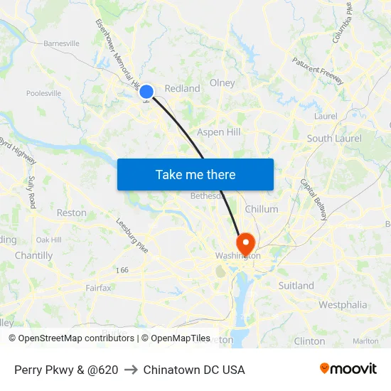 Perry Pkwy & @620 to Chinatown DC USA map