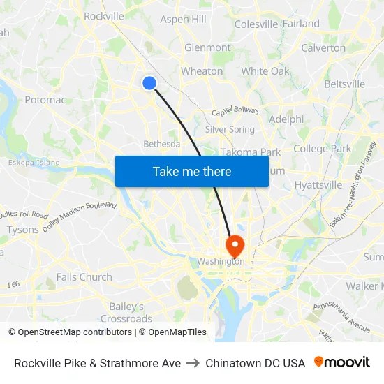 Rockville Pike & Strathmore Ave to Chinatown DC USA map