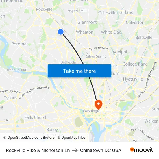 Rockville Pike & Nicholson Ln to Chinatown DC USA map