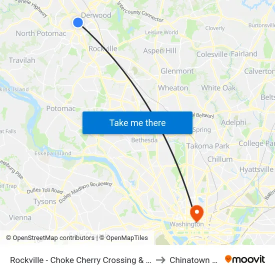 Rockville - Choke Cherry Crossing & Choke Cherry Rd to Chinatown DC USA map