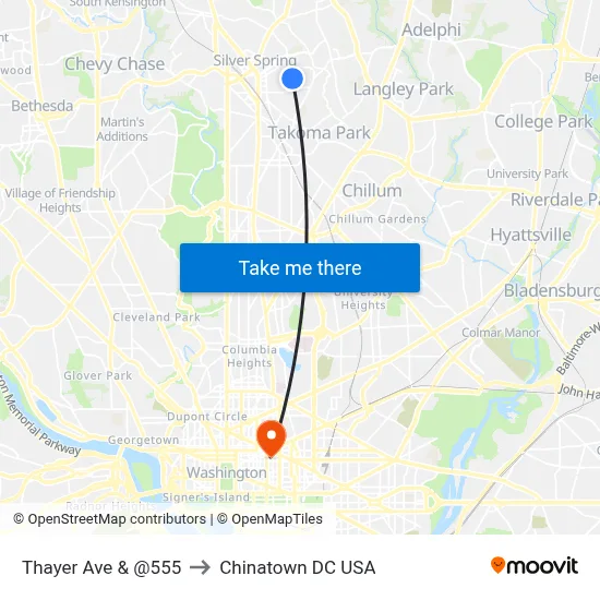 Thayer Ave & @555 to Chinatown DC USA map