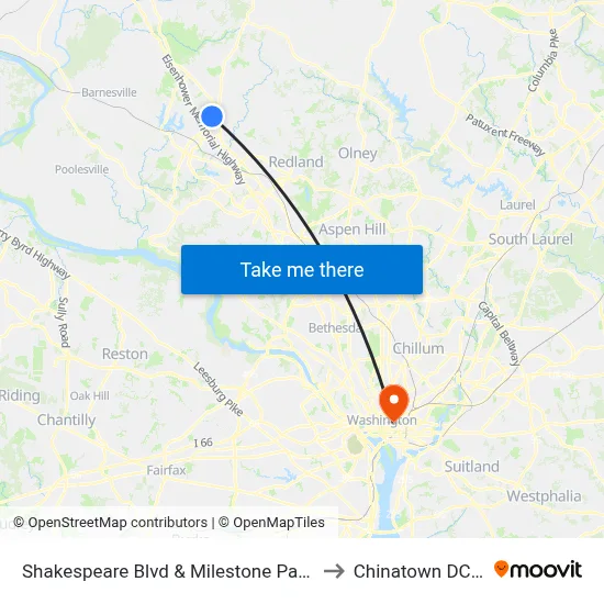 Shakespeare Blvd & Milestone Park & Ride to Chinatown DC USA map