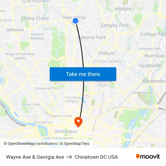 Wayne Ave & Georgia Ave to Chinatown DC USA map