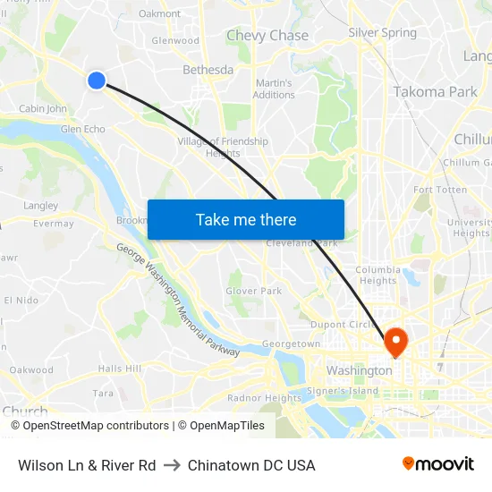 Wilson Ln & River Rd to Chinatown DC USA map