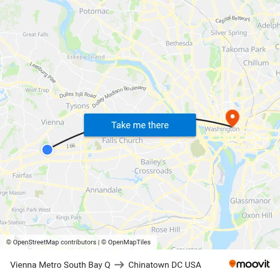 Vienna Metro South Bay Q to Chinatown DC USA map