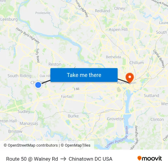 Route 50 @ Walney Rd to Chinatown DC USA map