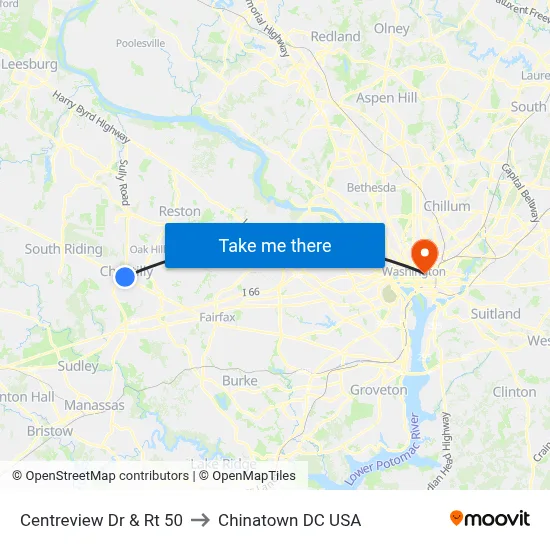 Centreview Dr & Rt 50 to Chinatown DC USA map