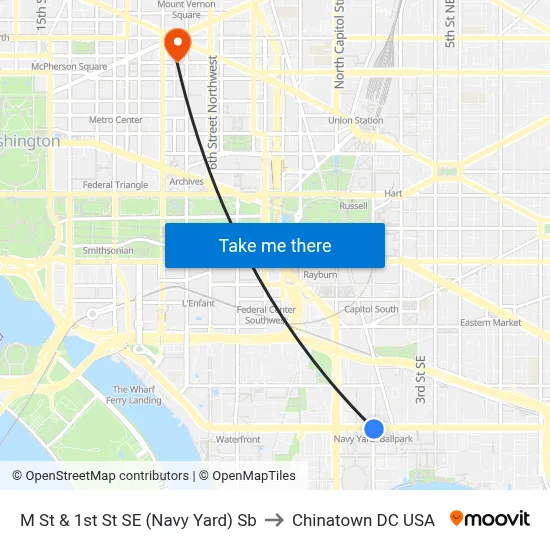 M St & 1st St SE (Navy Yard) Sb to Chinatown DC USA map