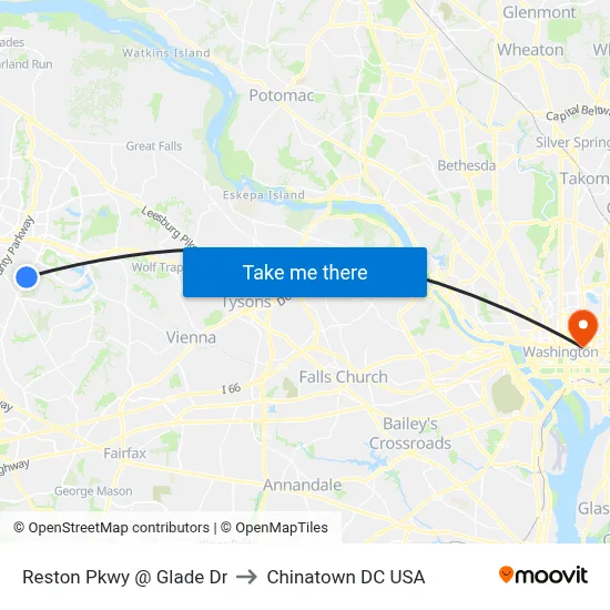 Reston Pkwy @ Glade Dr to Chinatown DC USA map
