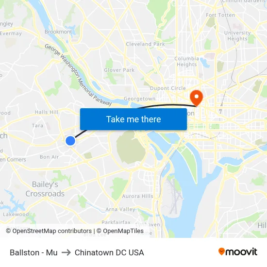 Ballston - Mu to Chinatown DC USA map