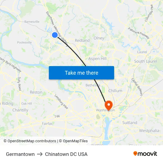 Germantown to Chinatown DC USA map