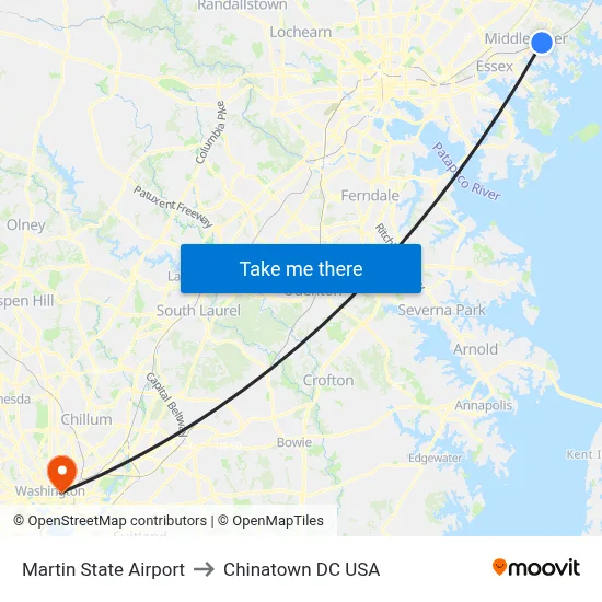 Martin State Airport to Chinatown DC USA map