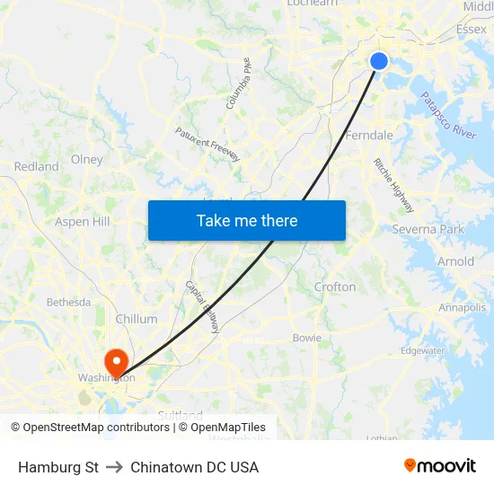 Hamburg St to Chinatown DC USA map