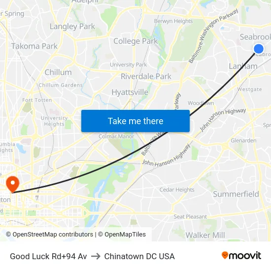 Good Luck Rd+94 Av to Chinatown DC USA map