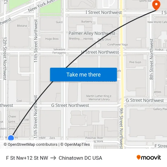 F St Nw+12 St NW to Chinatown DC USA map