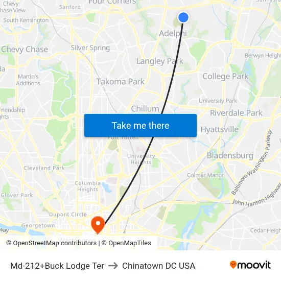 Md-212+Buck Lodge Ter to Chinatown DC USA map