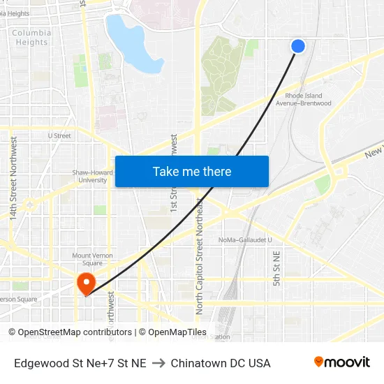 Edgewood St Ne+7 St NE to Chinatown DC USA map