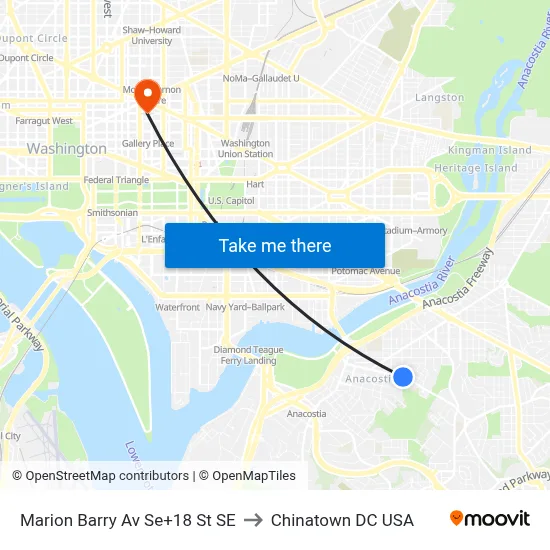 Marion Barry Av Se+18 St SE to Chinatown DC USA map