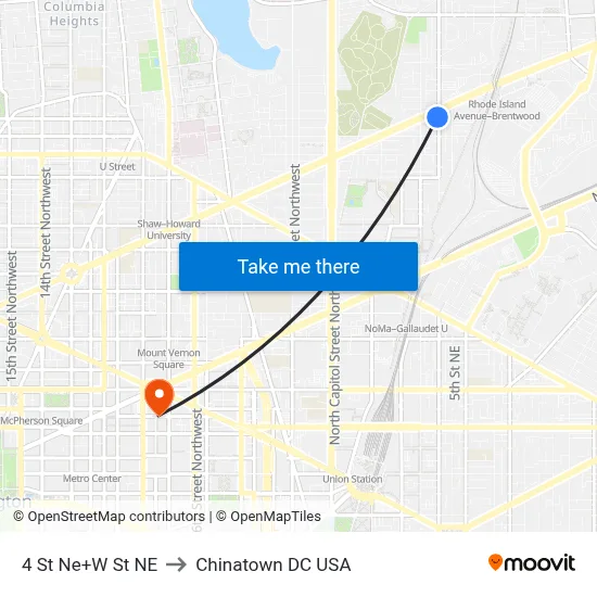 4 St Ne+W St NE to Chinatown DC USA map