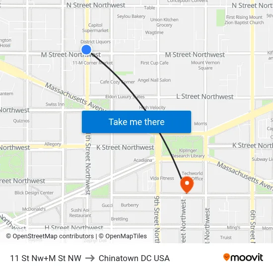 11 St Nw+M St NW to Chinatown DC USA map