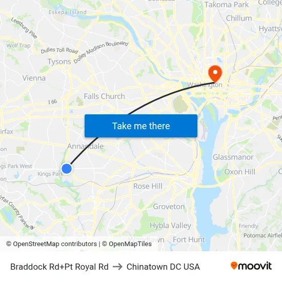 Braddock Rd+Pt Royal Rd to Chinatown DC USA map