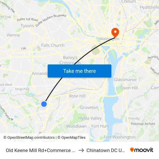 Old Keene Mill Rd+Commerce St to Chinatown DC USA map