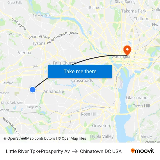 Little River Tpk+Prosperity Av to Chinatown DC USA map