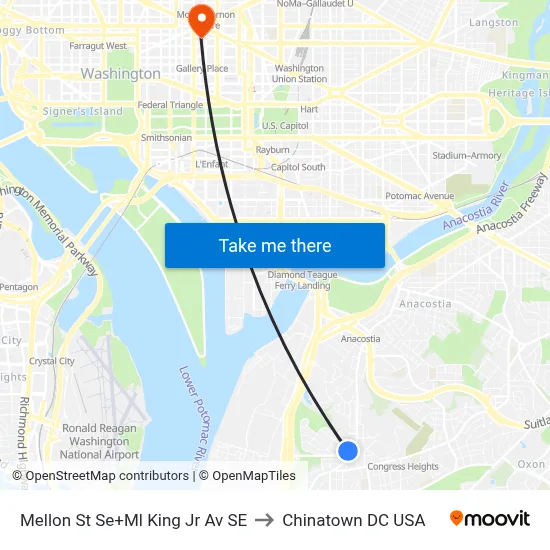 Mellon St Se+Ml King Jr Av SE to Chinatown DC USA map