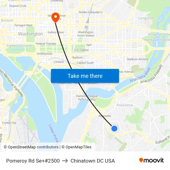 Pomeroy Rd Se+#2500 to Chinatown DC USA map