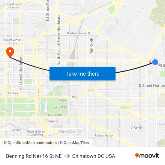 Benning Rd Ne+16 St NE to Chinatown DC USA map