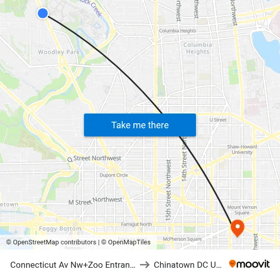 Connecticut Av Nw+Zoo Entrance to Chinatown DC USA map