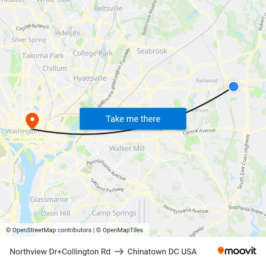 Northview Dr+Collington Rd to Chinatown DC USA map