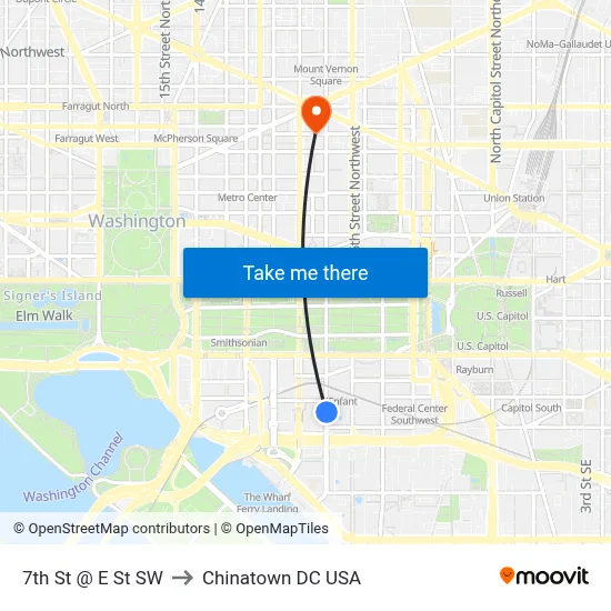7th St @ E St SW to Chinatown DC USA map