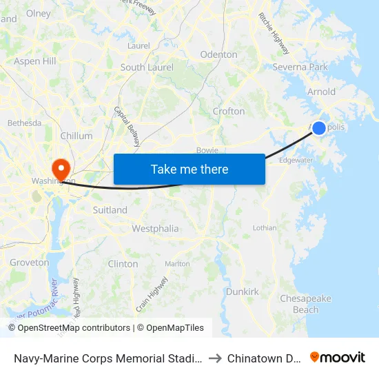 Navy-Marine Corps Memorial Stadium (Stop 1) to Chinatown DC USA map