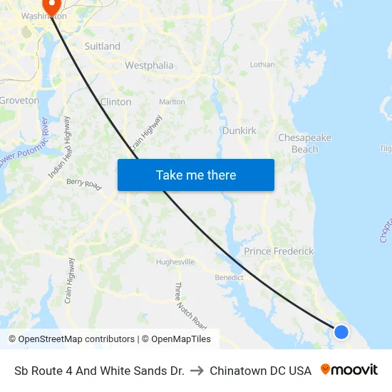 Sb Route 4 And White Sands Dr. to Chinatown DC USA map
