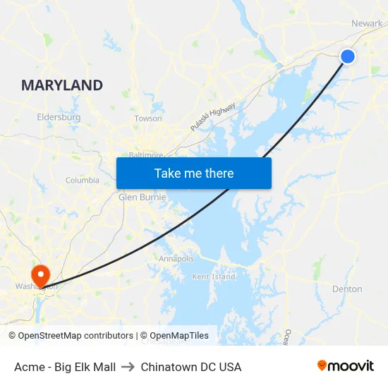Acme - Big Elk Mall to Chinatown DC USA map