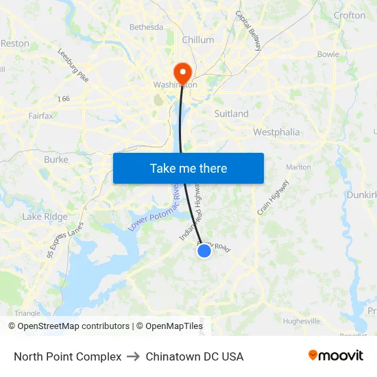 North Point Complex to Chinatown DC USA map