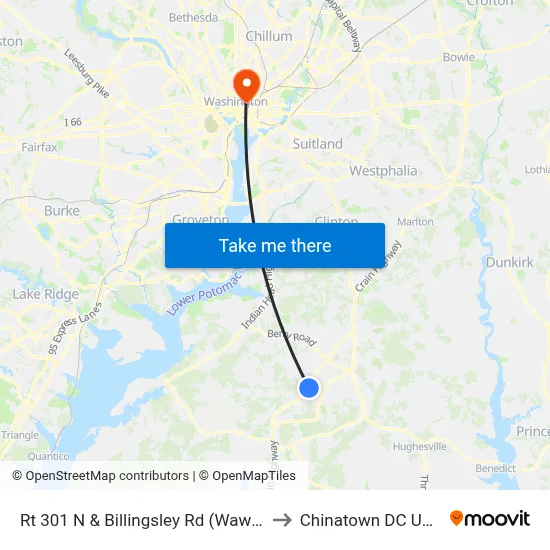 Rt 301 N & Billingsley Rd (Wawa) to Chinatown DC USA map