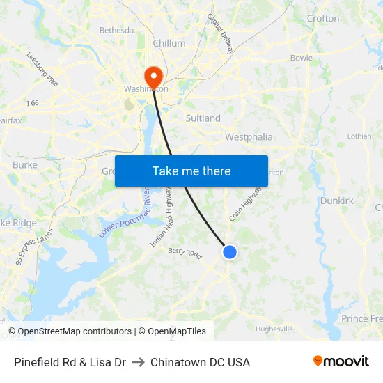 Pinefield Rd & Lisa Dr to Chinatown DC USA map