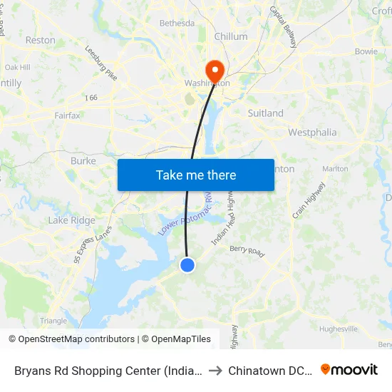 Bryans Rd Shopping Center (Indian Head) to Chinatown DC USA map