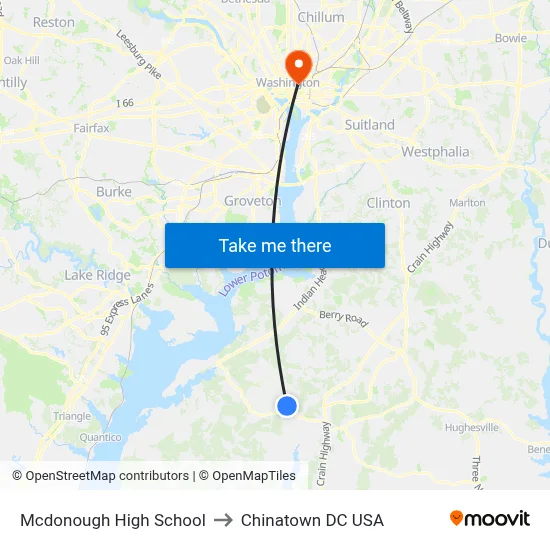 Mcdonough High School to Chinatown DC USA map