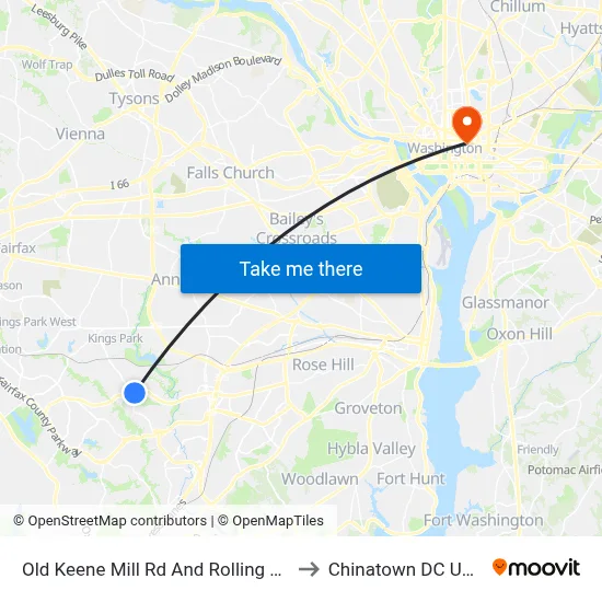 Old Keene Mill Rd And Rolling Rd to Chinatown DC USA map