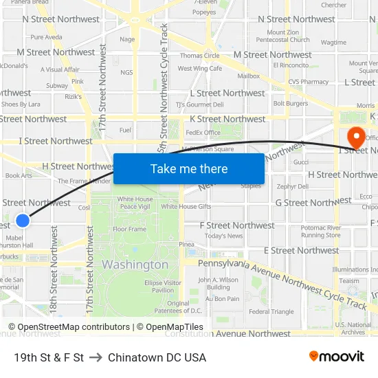 19th St & F St to Chinatown DC USA map