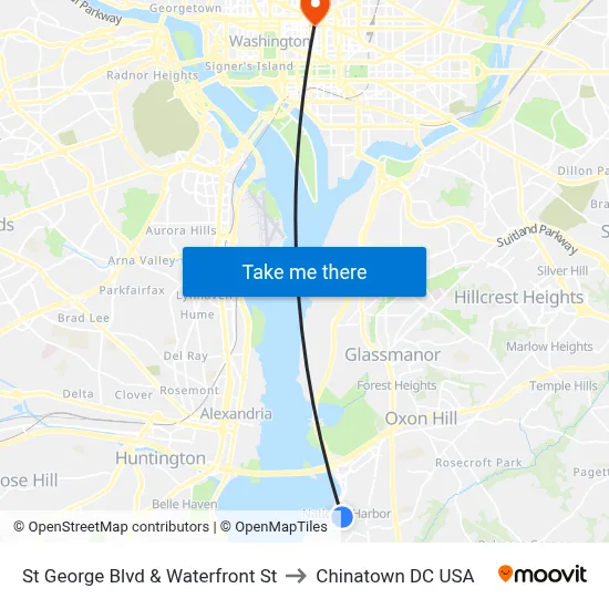 St George Blvd & Waterfront St to Chinatown DC USA map